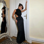 Elegant Hollow Back Solid Color Turtle Neck Sleeveless Dress Party