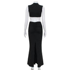Elegant Hollow Back Solid Color Turtle Neck Sleeveless Dress Party