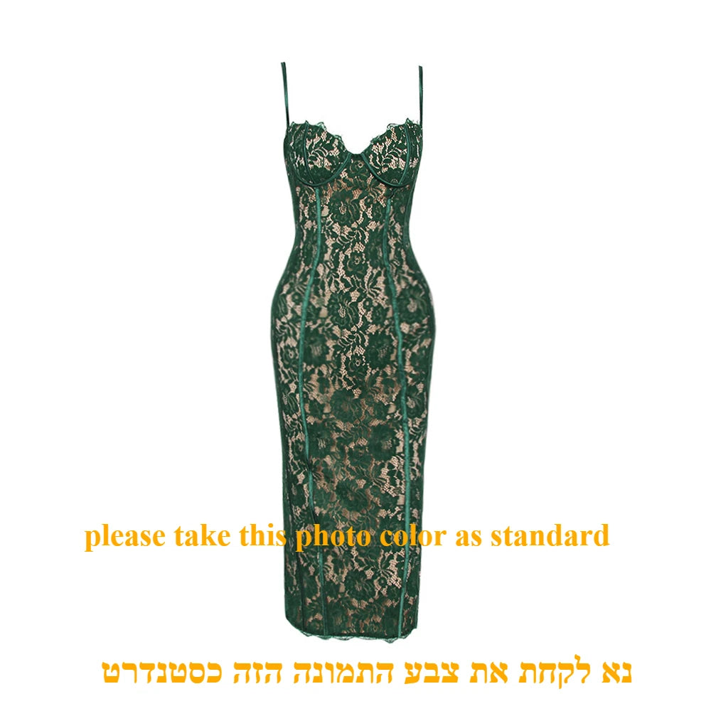 Elegant Spaghetti Strap V Neck Lace Formal Occasion Dress For Party