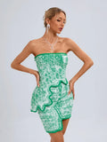 Summer Asymmetric Strapless Top Mini Skirts Two Piece Party Dress