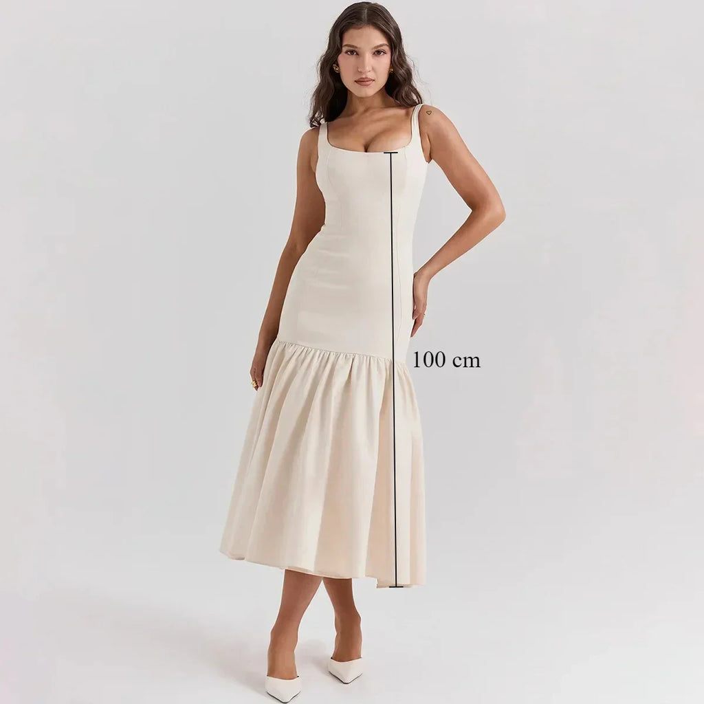 Elegant Red Spaghetti Strap Midi Holiday Dress Casual Birthday Party Dresses