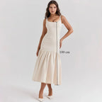 Elegant Red Spaghetti Strap Midi Holiday Dress Casual Birthday Party Dresses