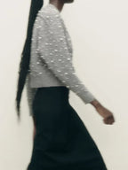Faux Pearl Zip Knit Cardigan