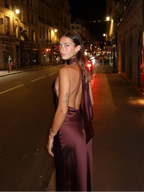 Satin Backless Halter Lace Up Dress