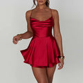 Elegant Backless Ruffled Halter Red Skirt Summer Evening Party Dress