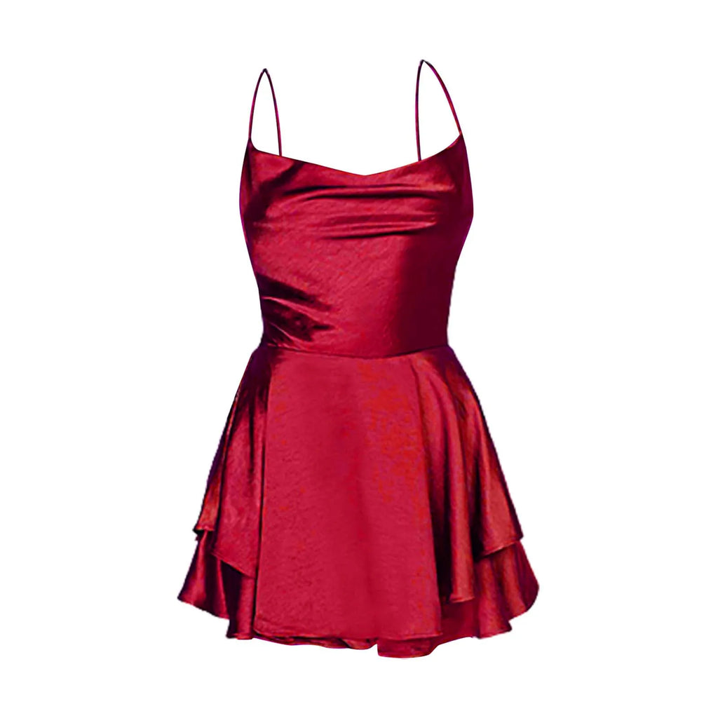 Elegant Backless Ruffled Halter Red Skirt Summer Evening Party Dresses Dress