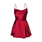 Elegant Backless Ruffled Halter Red Skirt Summer Evening Party Dresses Dress