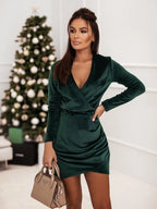 Autumn Winter Commuting V-Neck Pullover Velvet Party Dress