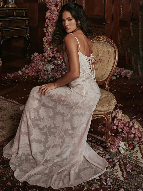 A-Line Lace Backless Vacation Dress
