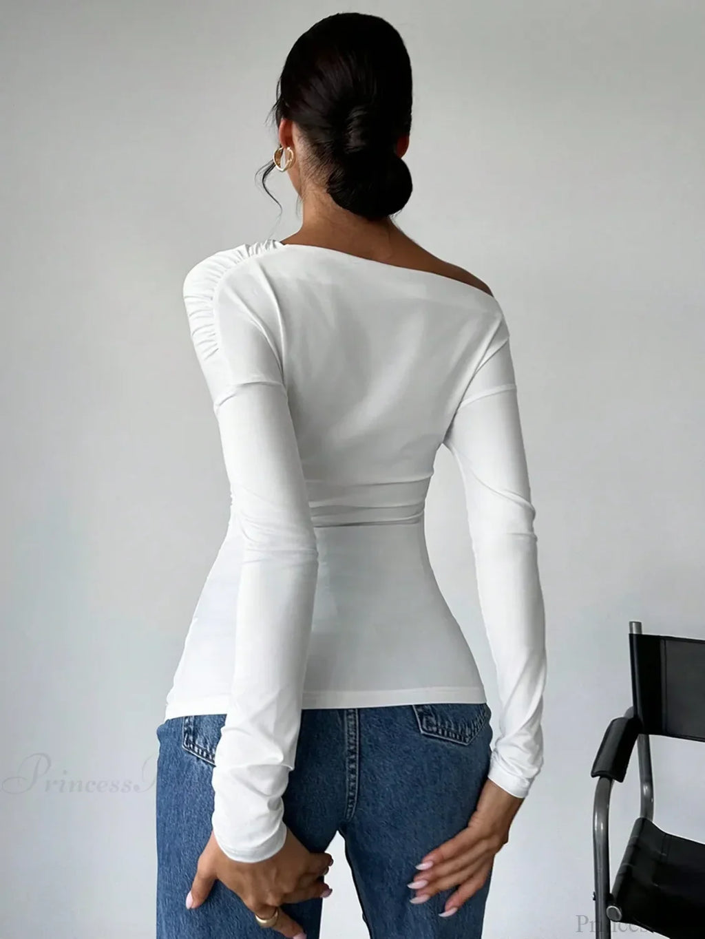 A-Line Shoulder Long Sleeve Slim Knitted T-Shirt Women