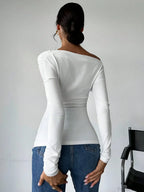A-Line Shoulder Long Sleeve Slim Knitted T-Shirt Women