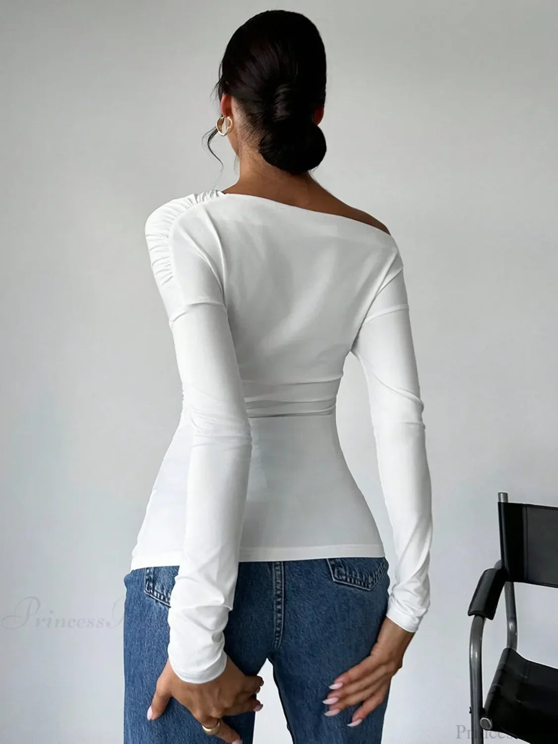 A-Line Shoulder Long Sleeve Slim Knitted T-Shirt Women
