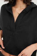 Relaxed Solid V-Neck Hoodie