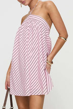 Striped Halter Backless Mini Dress