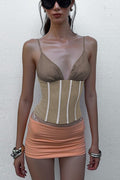 Deep V Mesh Bone Cami Top
