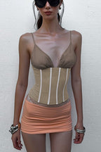 Deep V Mesh Bone Cami Top