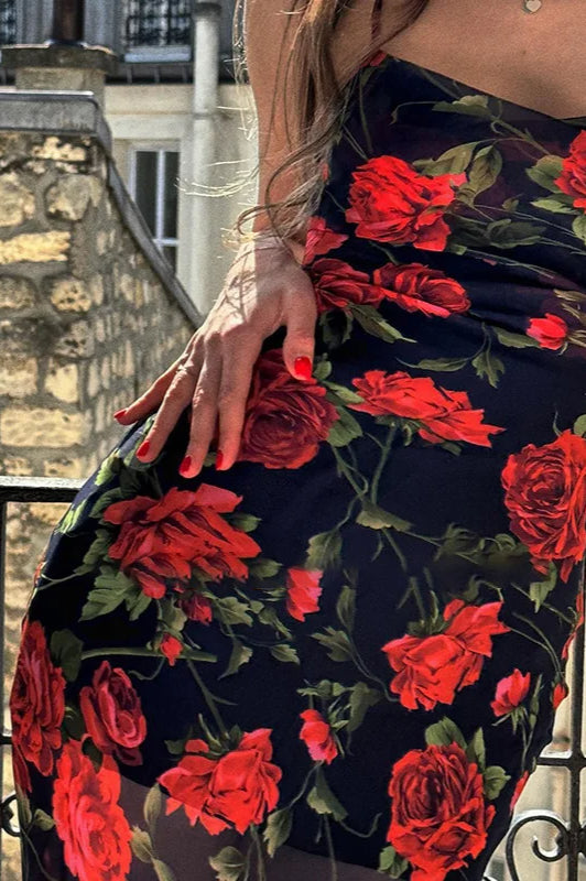 Floral Print Spaghetti Strap Bodycon Dress