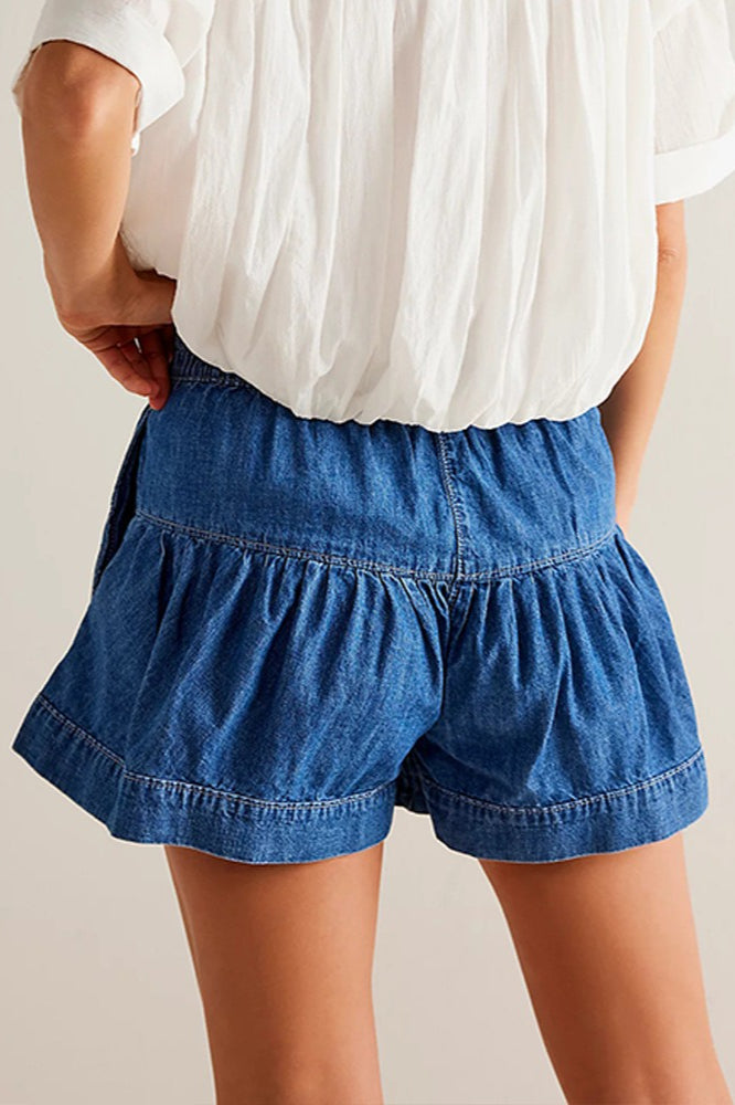 Ruffled Hem A Line Denim Casual Shorts