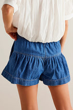 Ruffled Hem A Line Denim Casual Shorts
