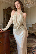 Off Shoulder Sequin Top With High Rise Skirt Sets