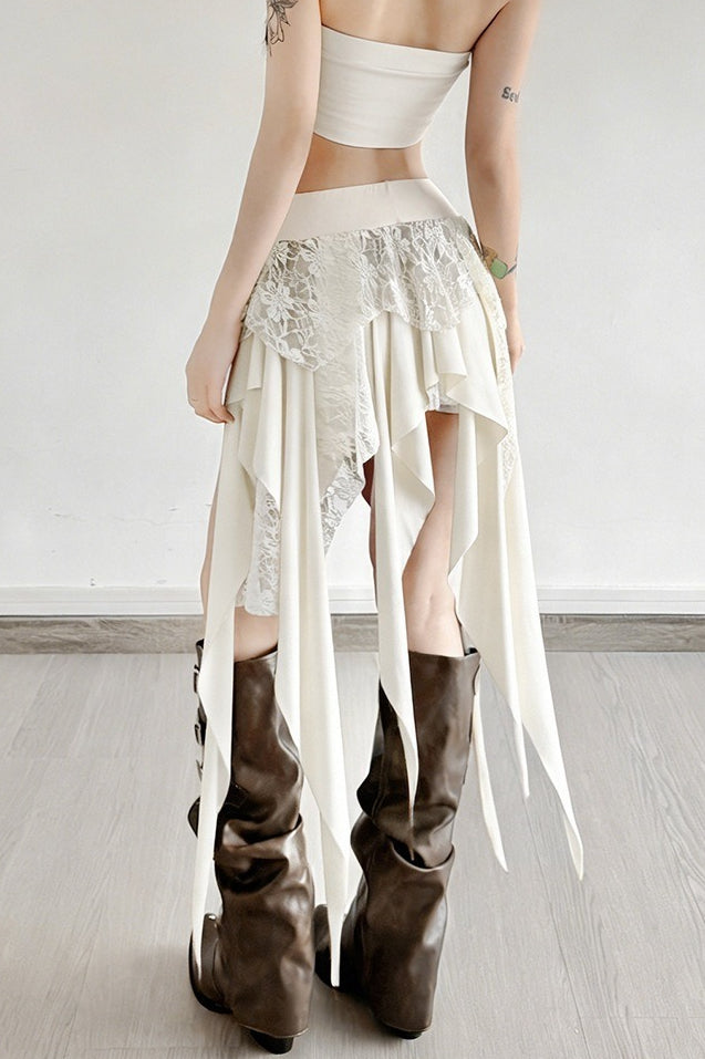 Color Block Drape Tie Asymmetric Skirt