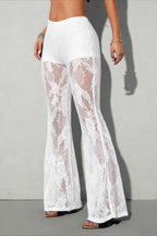 Lace Panel Flared Mesh Pants