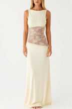 Lace Satin Backless Maxi Dress