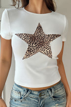 Y2K Leopard Star Printed Slim T-Shirt