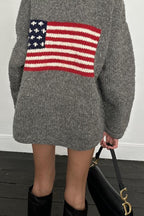 Flag Graphic Knit Zippered Hoodie