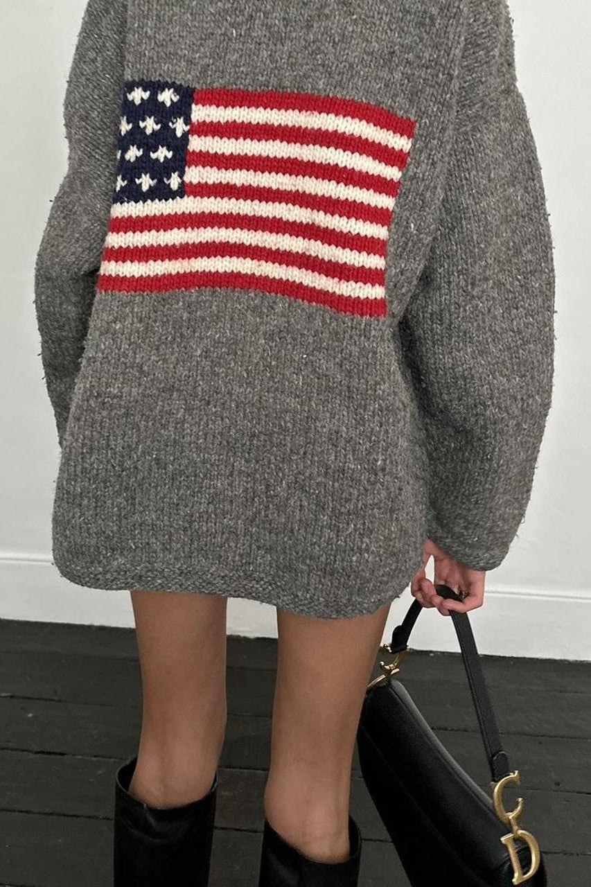 Flag Graphic Knit Zippered Hoodie