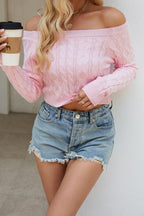 Cable Knit Boat Neck Cropped Top