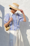 Stripe Lace Puff Sleeve Blouse