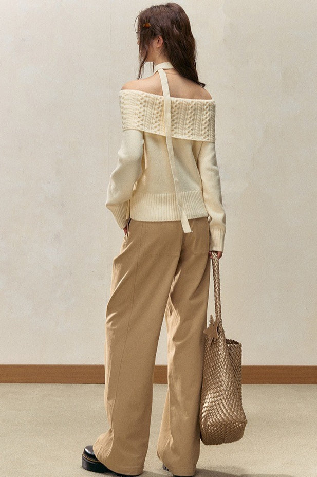 Off-The-Shoulder Fitted Cable Knit Blouse