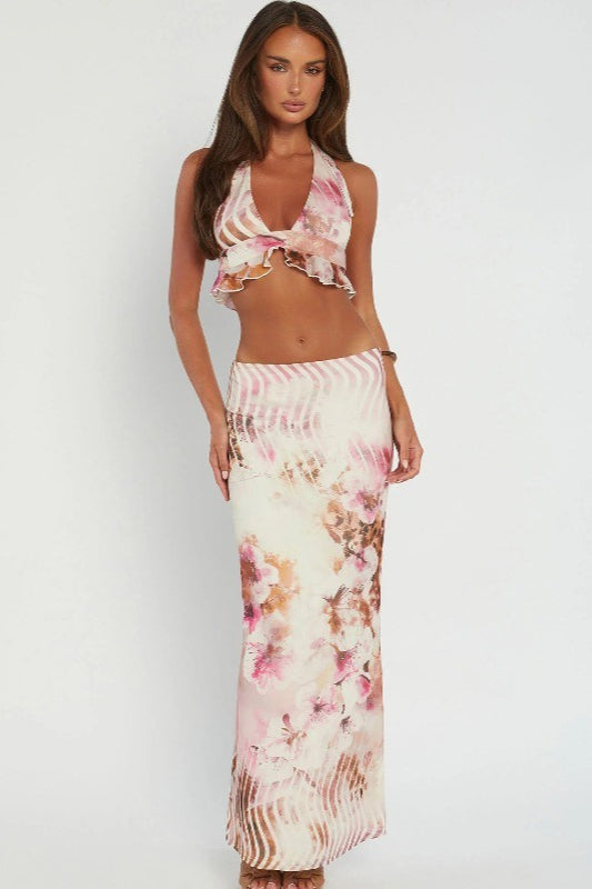 Halter Floral Print Skirt Set