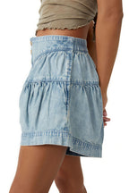 Ruffled Hem A Line Denim Casual Shorts