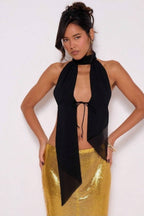 Stand Collar Halter Backless Leopard Top