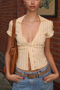 Vintage Button Short Sleeve Blouse