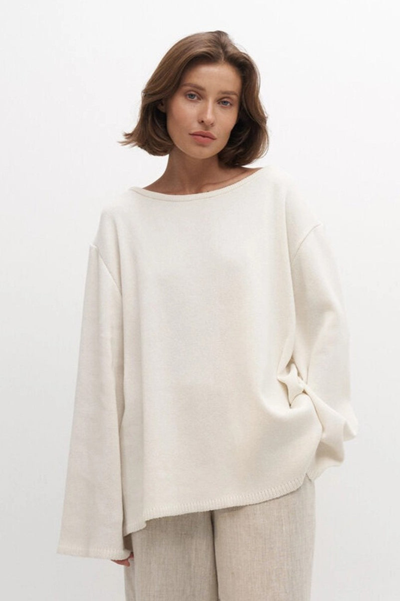 Cotton Pullover Open-Back Loose Knit Top