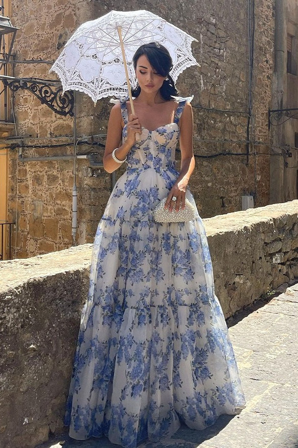 Floral Print Sleeveless Backless Lace-Up Dress