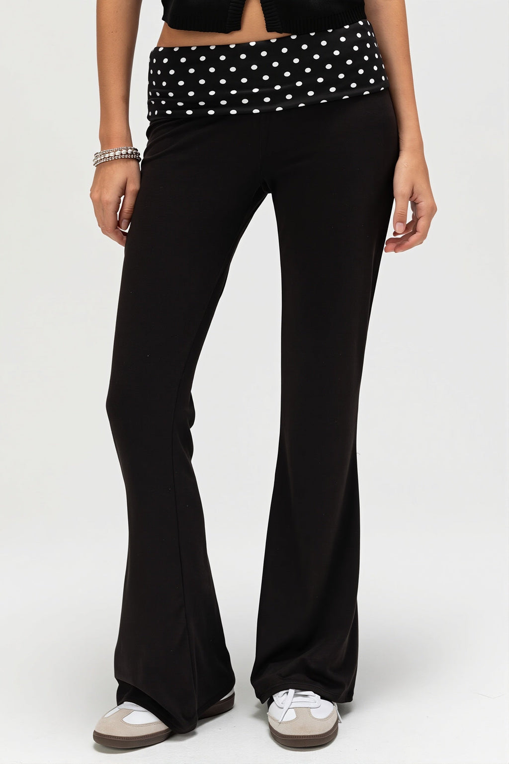 Dot Print Fold Down Low Waist Pants