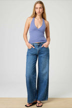 Polka Dot Plaid Slim Halter Top
