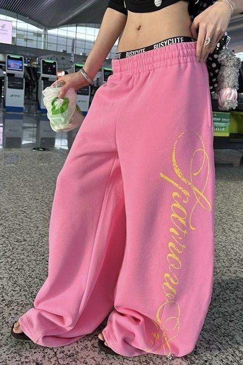Y2K Star Graphic Drawstring Wide Pants