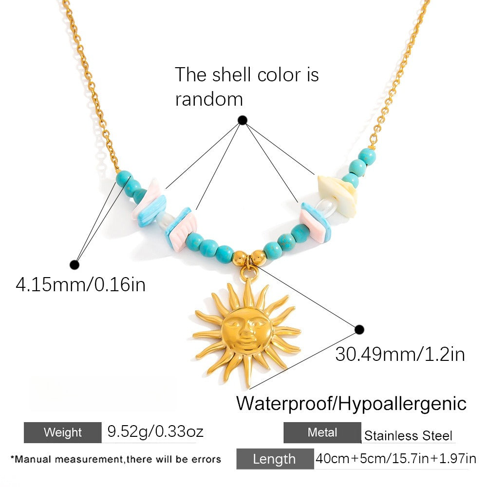 Stainless Steel Natural Stone Pearl Starfish Sun Necklace