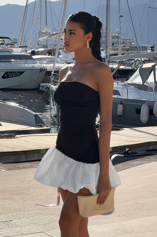 Fall Elegant Strapless Peplum Mini Party Dress