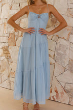 Spaghetti Strap Open Back Flared Maxi Vacation Dress