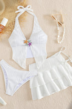 Solid Halter Starfish Three Piece Swim Set