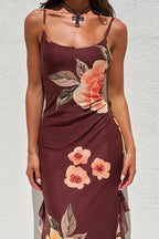 Floral Mesh Split Backless Maxi Dress