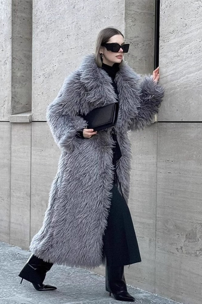 White Over The Knee Long Eco Faux Fur Overcoat