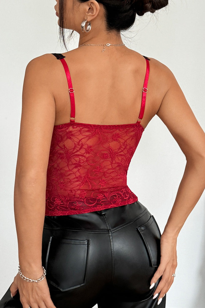 Lace Patchwork Tie Bustier Cami Top