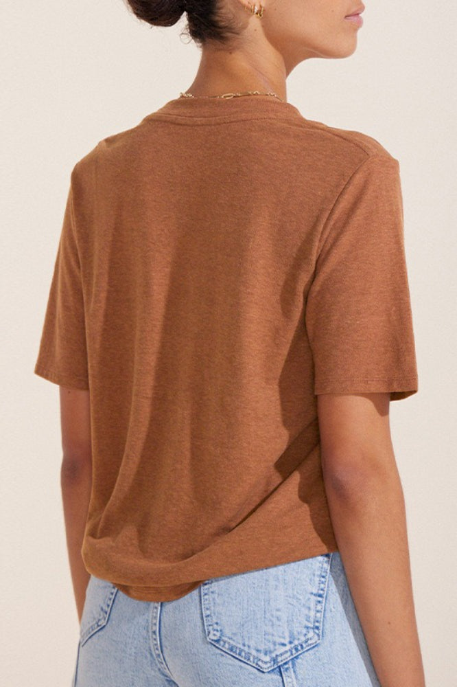 Minimalist Solid Deep V Neck Slub Cotton Loose T-Shirt